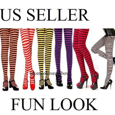 Plus Size Fun Look Gothic Opaque Striped Tights OS Queen XL 1X 2X lingerie M7471